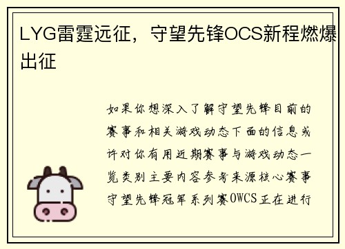 LYG雷霆远征，守望先锋OCS新程燃爆出征